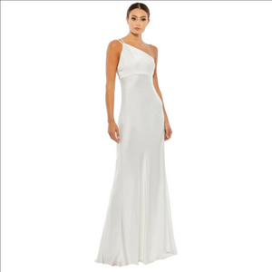 NWT Ieena for Mac Duggal One Shoulder Double Strap Satin Gown